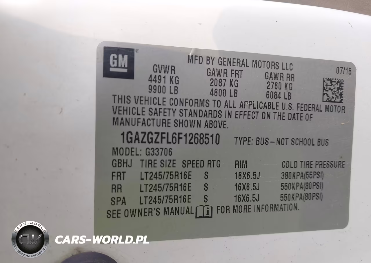 2015 Chevrolet Express 3500 2Ls Diesel VIN:1GAZGZFL6F1268510 - 9