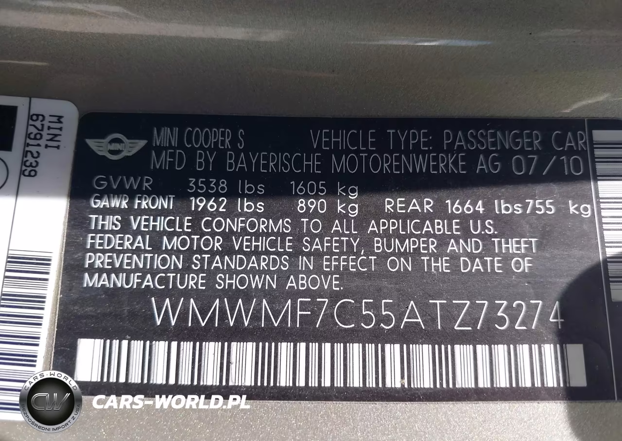 2010 Mini Cooper S VIN:WMWMF7C55ATZ73274 - 9