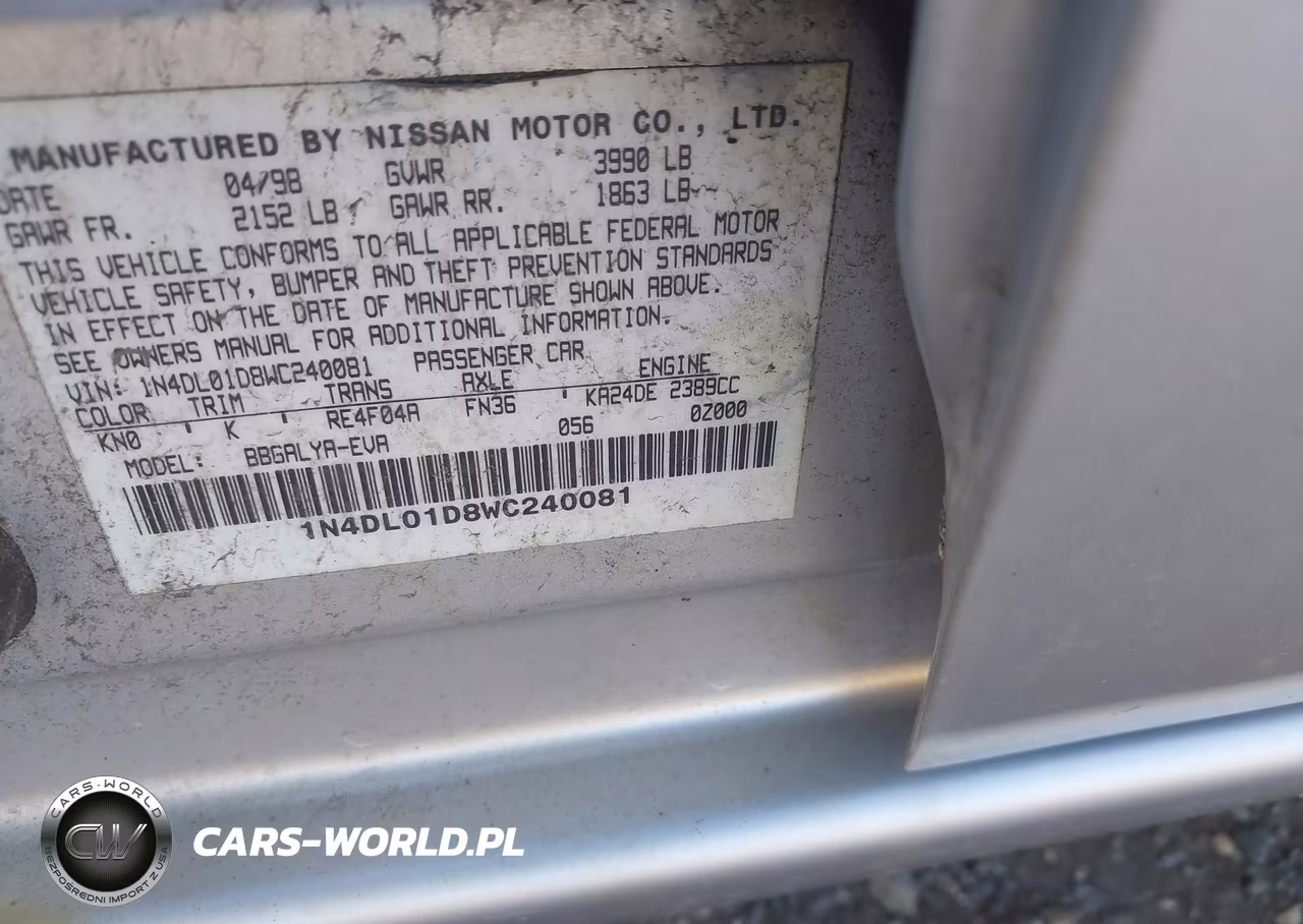 1998 Nissan Altima Gle-Gxe-Se-Xe VIN:1N4DL01D8WC240081 - 9