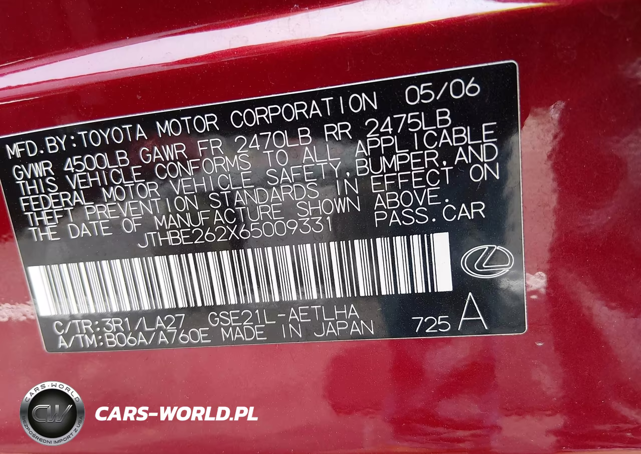 2006 Lexus Is 350 VIN:JTHBE262X65009331 - 9