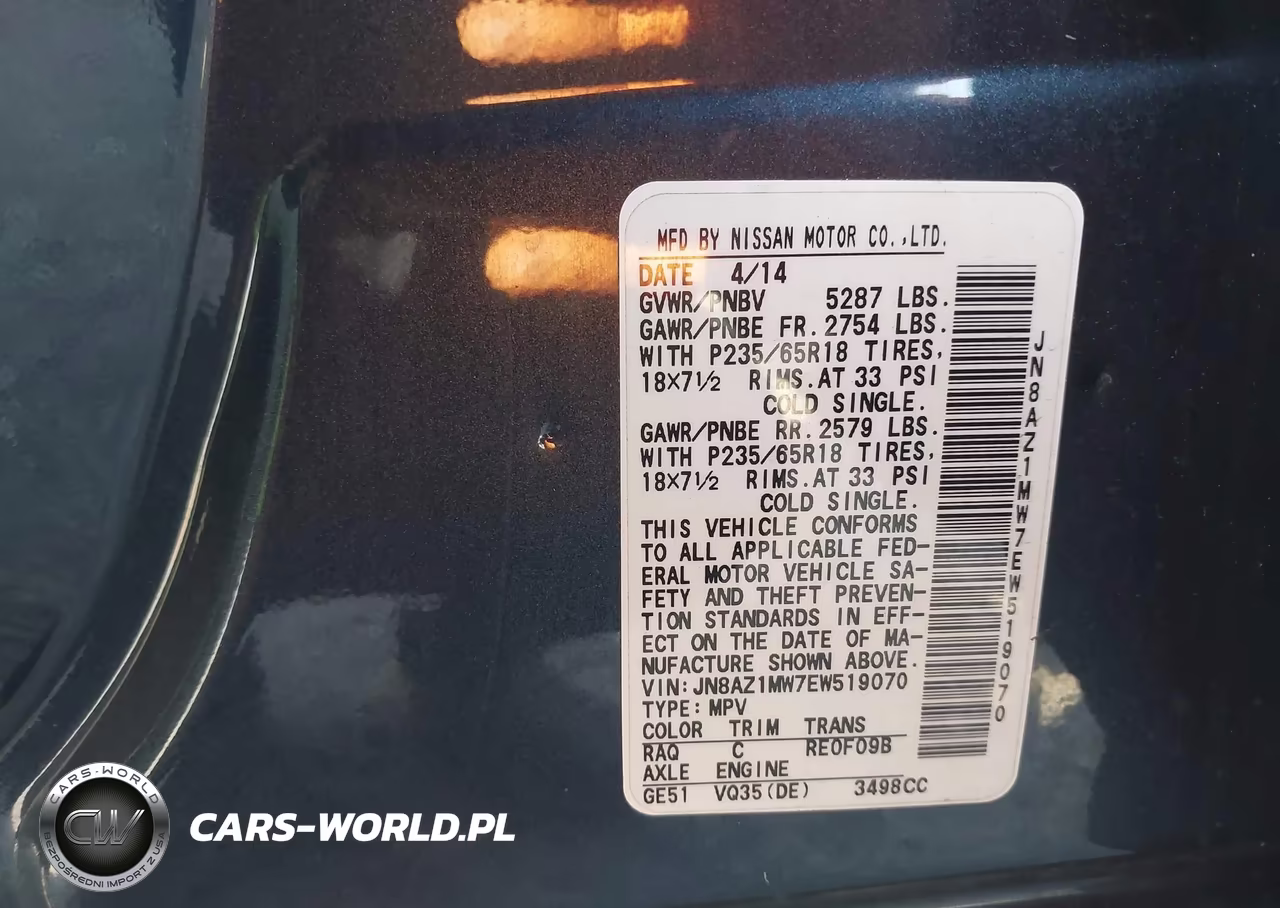 2014 Nissan Murano Sv VIN:JN8AZ1MW7EW519070 - 9