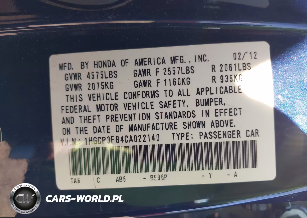 2012 Honda Accord 3.5 Ex-L VIN:1HGCP3F84CA022140 - 9