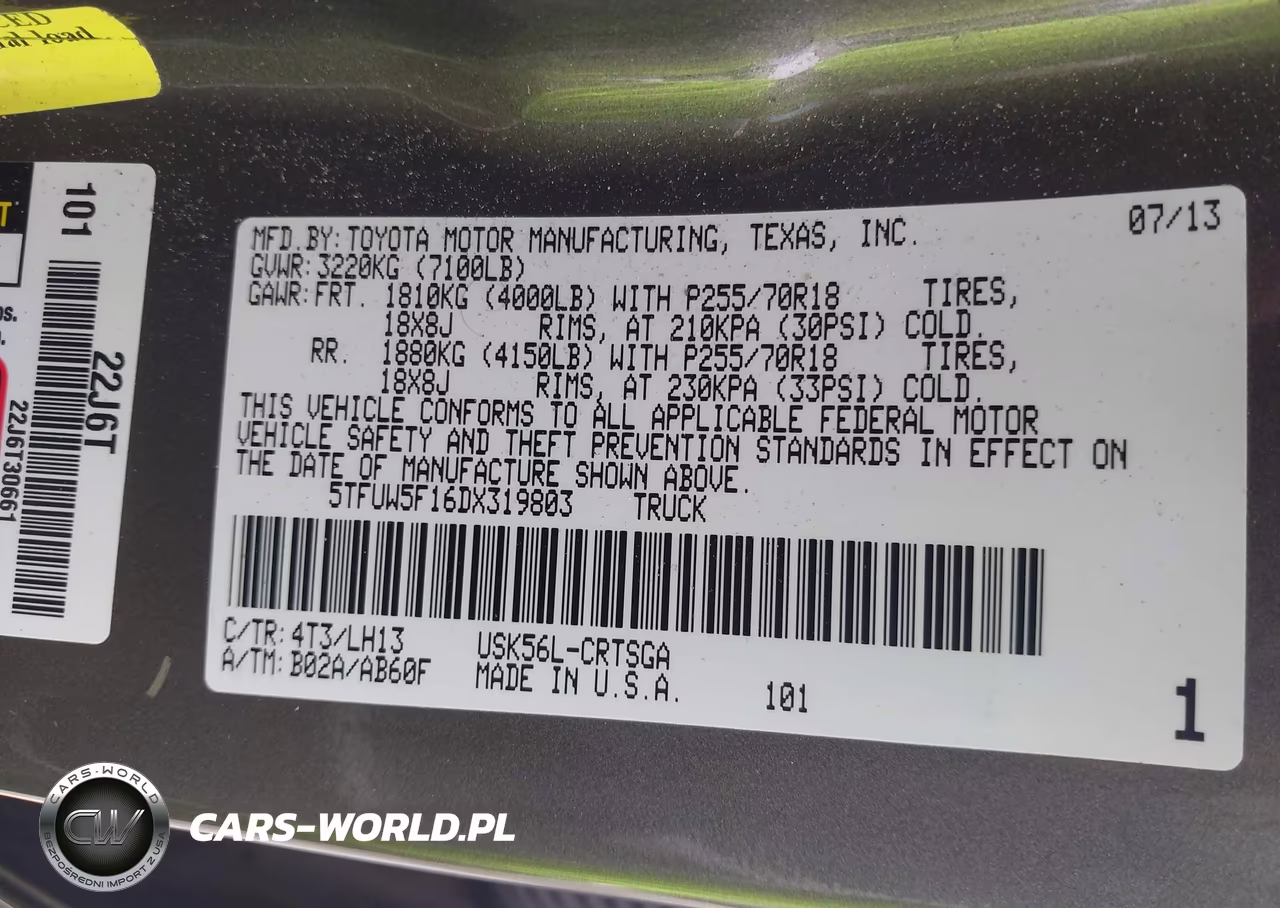 2013 Toyota Tundra Grade 5.7L V8 VIN:5TFUW5F16DX319803 - 9