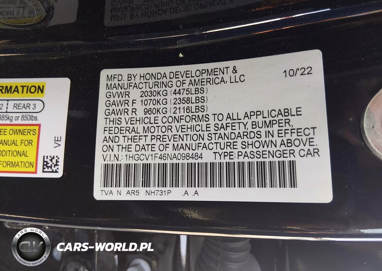 2022 Honda Accord Sport Special Edition VIN:1HGCV1F46NA098484 - 9