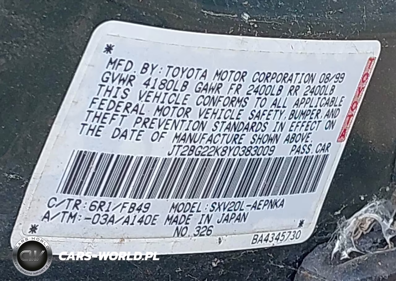 2000 Toyota Camry Le VIN:JT2BG22K8Y0383009 - 9