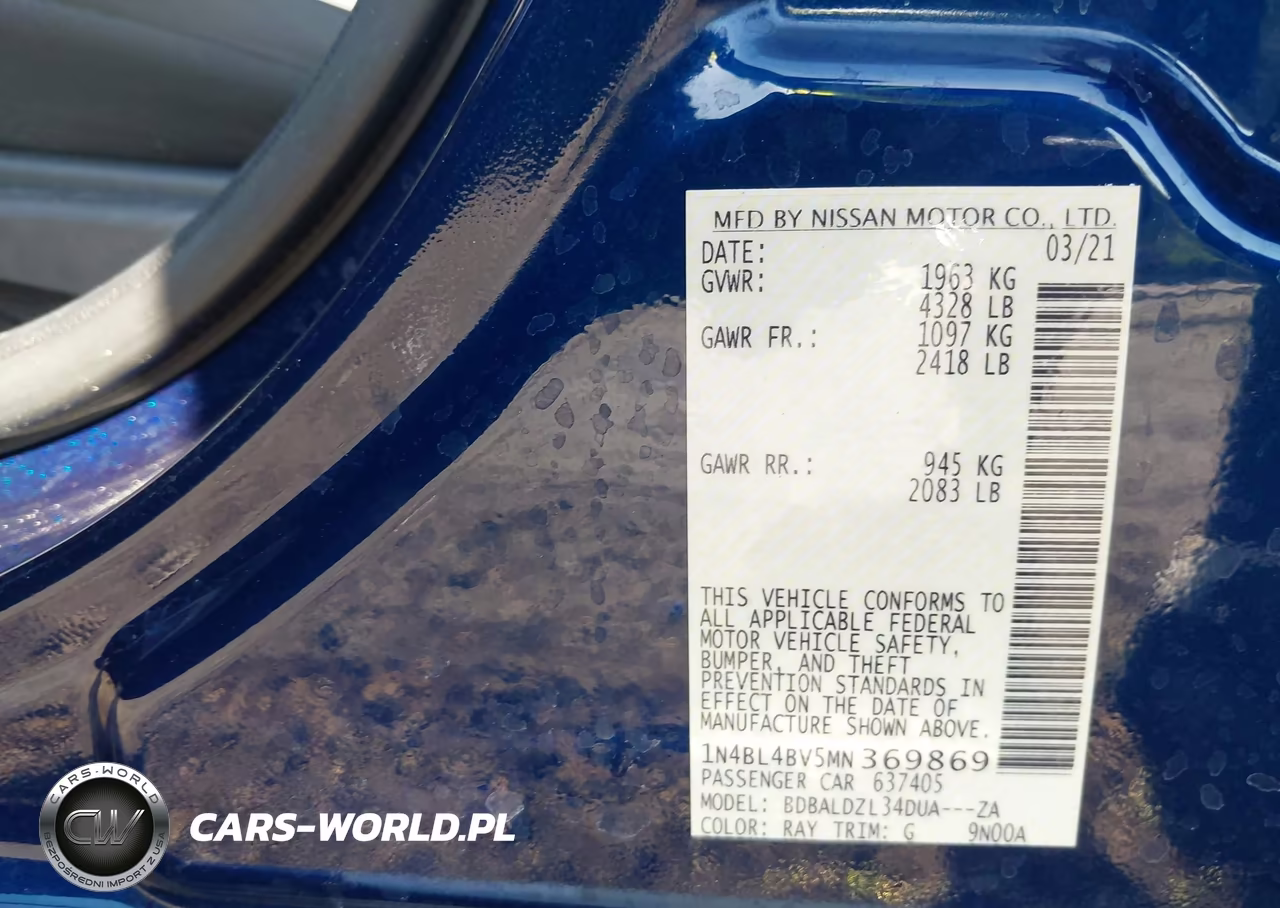2021 Nissan Altima S Fwd VIN:1N4BL4BV5MN369869 - 9