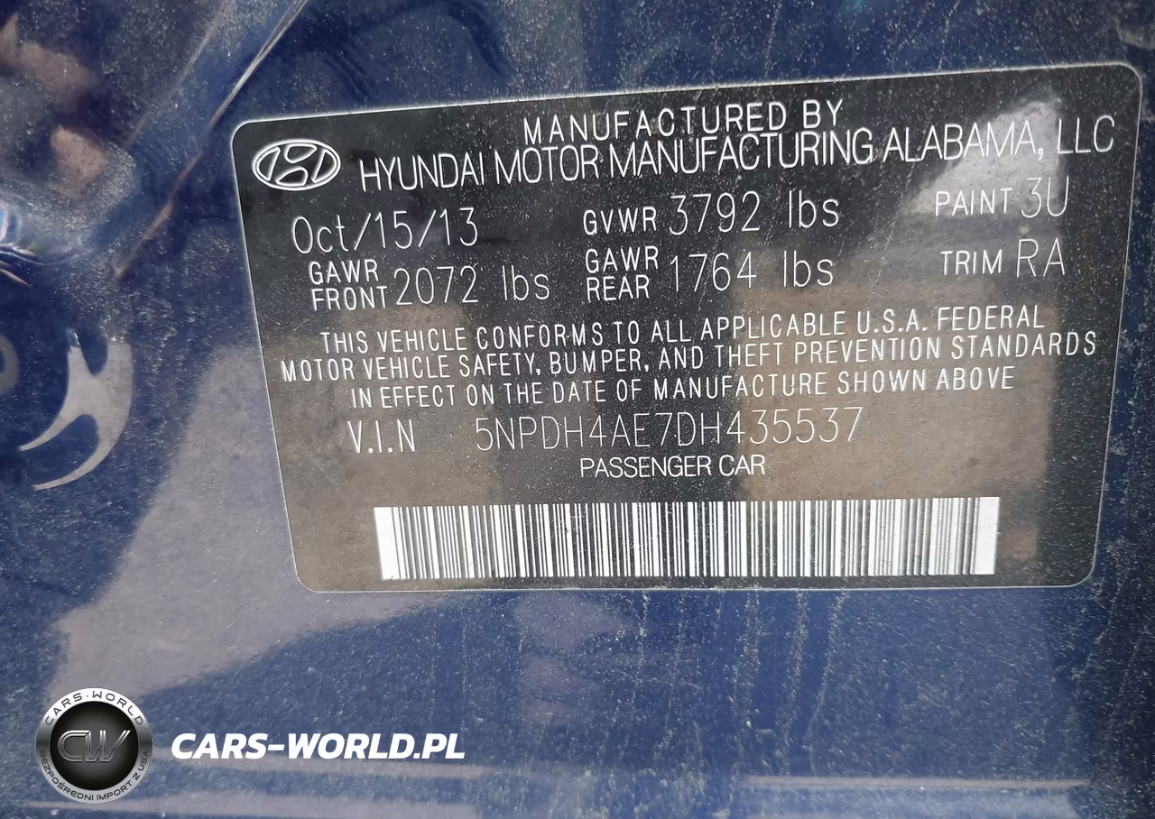 2013 Hyundai Elantra Gls VIN:5NPDH4AE7DH435537 - 9