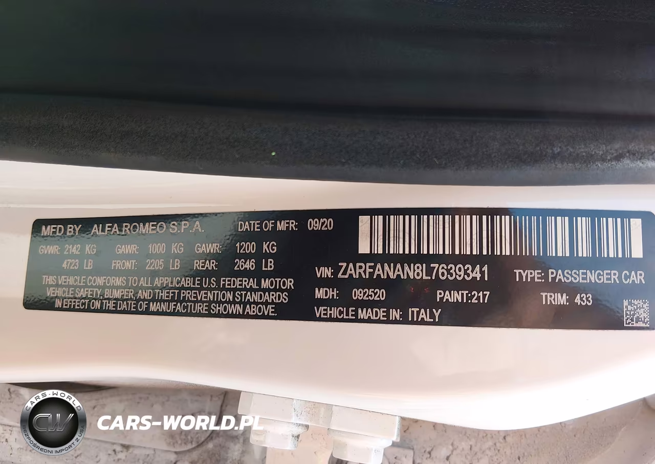 2020 Alfa Romeo Giulia Awd VIN:ZARFANAN8L7639341 - 9