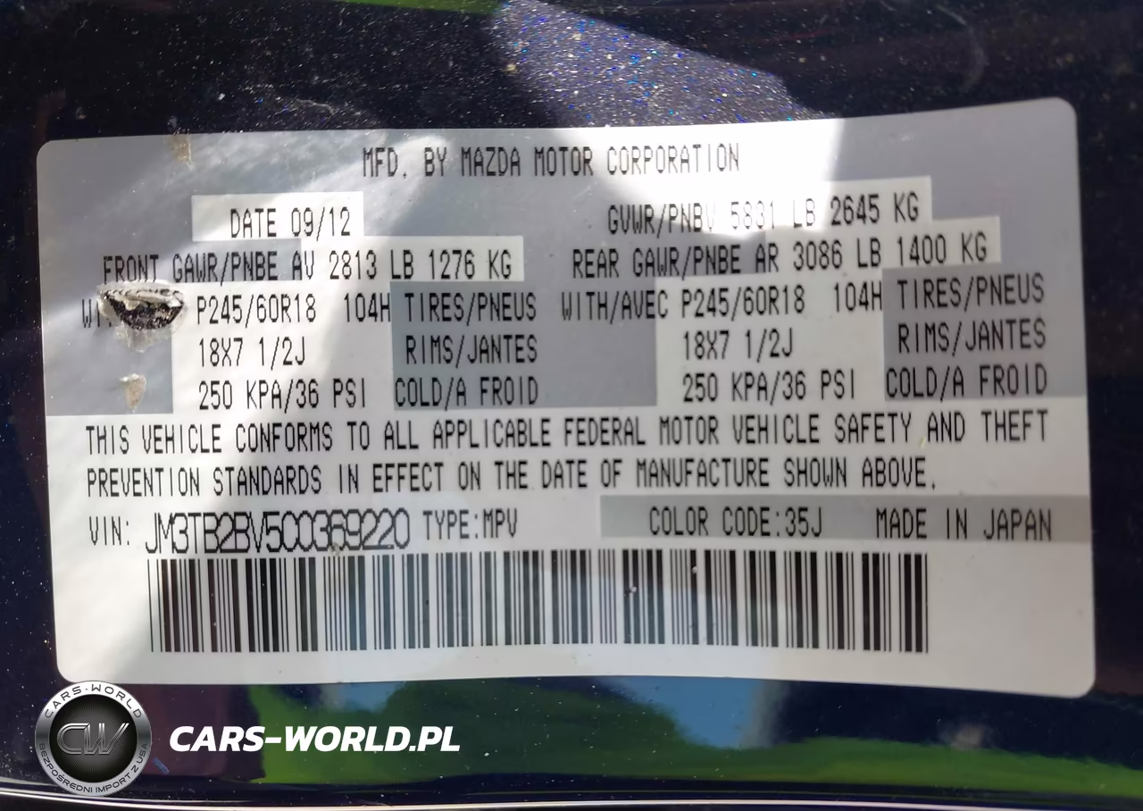 2012 Mazda Cx-9 Sport VIN:JM3TB2BV5C0369220 - 9