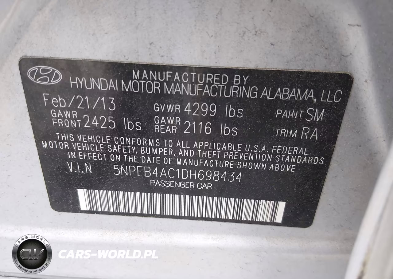 2013 Hyundai Sonata Gls VIN:5NPEB4AC1DH698434 - 9