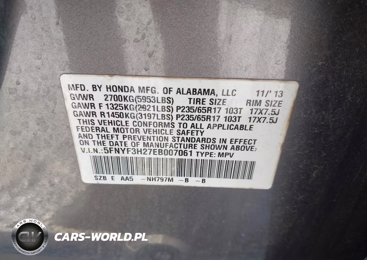 2014 Honda Pilot Lx VIN:5FNYF3H27EB007061 - 9