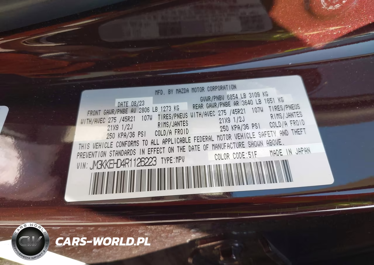 2024 Mazda Cx-90 3.3 Turbo Premium Plus VIN:JM3KKEHD4R1126223 - 9