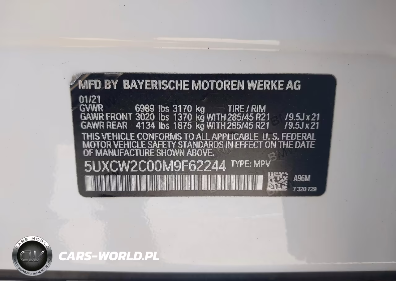 2021 BMW X7 xDrive40I VIN:5UXCW2C00M9F62244 - 9