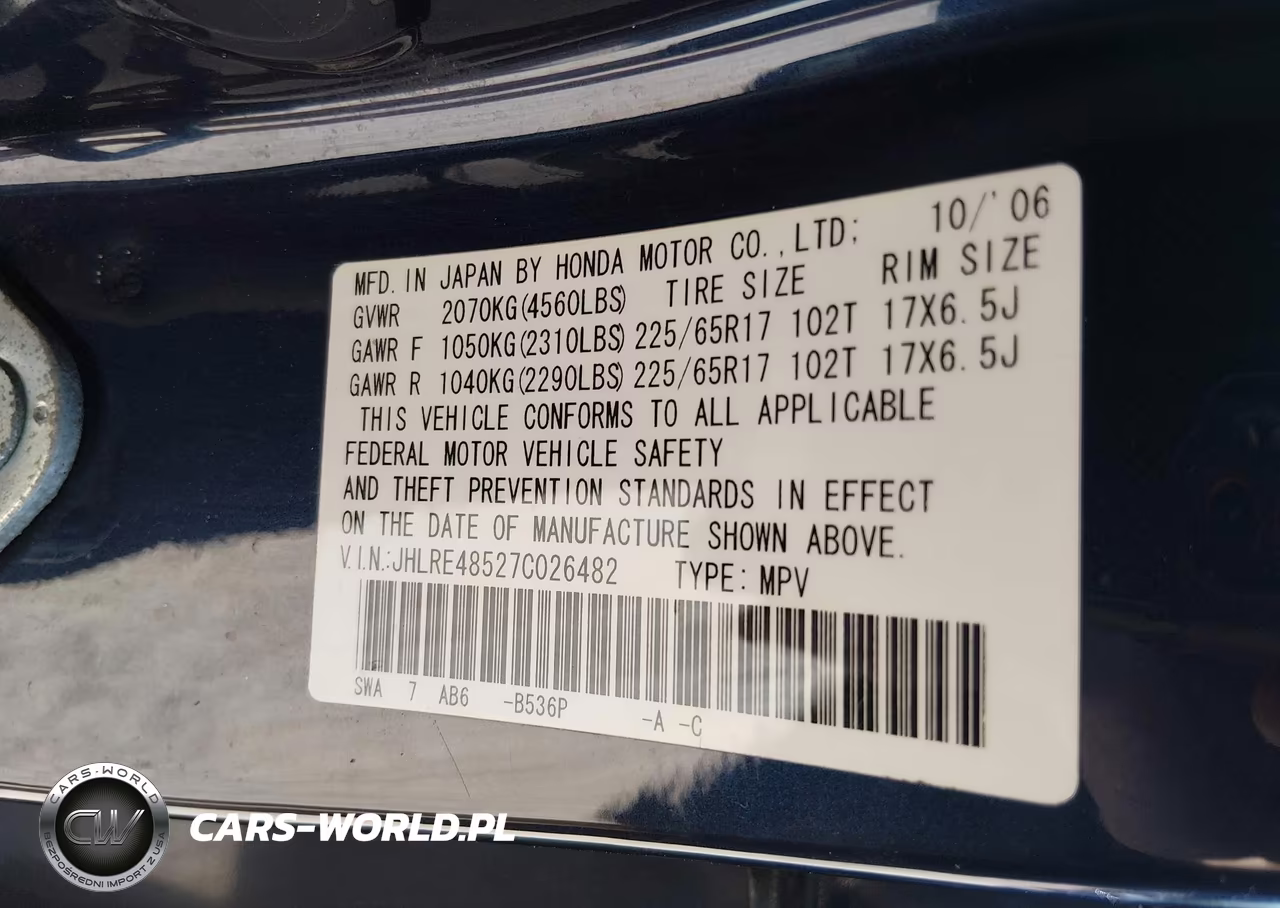 2007 Honda Cr-V Ex VIN:JHLRE48527C026482 - 9
