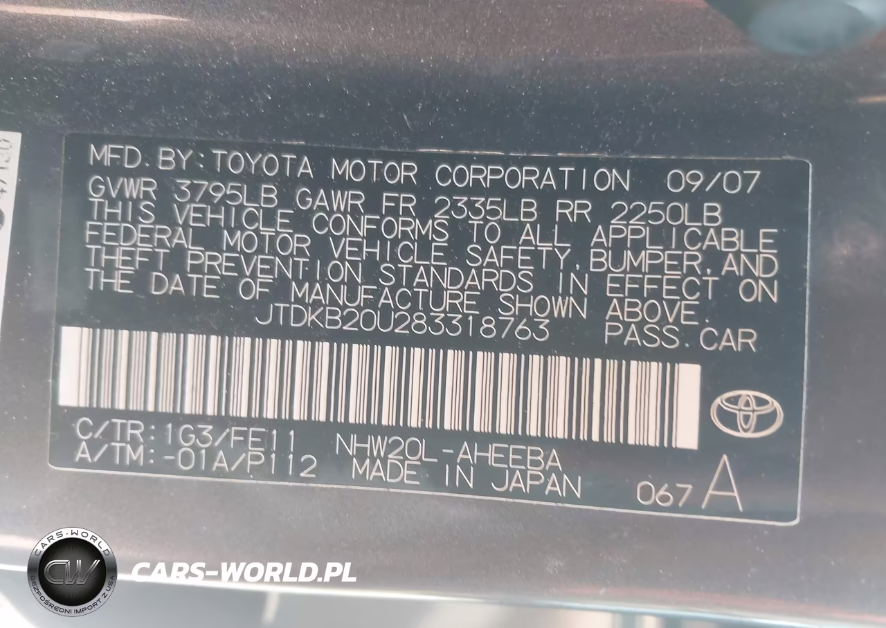 2008 TOYOTA PRIUS VIN:JTDKB20U283318763 - 9