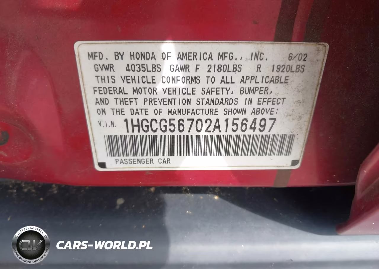 2002 Honda Accord 2.3 Se VIN:1HGCG56702A156497 - 9