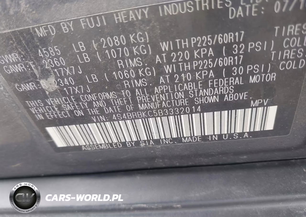 2011 Subaru Outback 2.5I Limited VIN:4S4BRBKC5B3332014 - 9