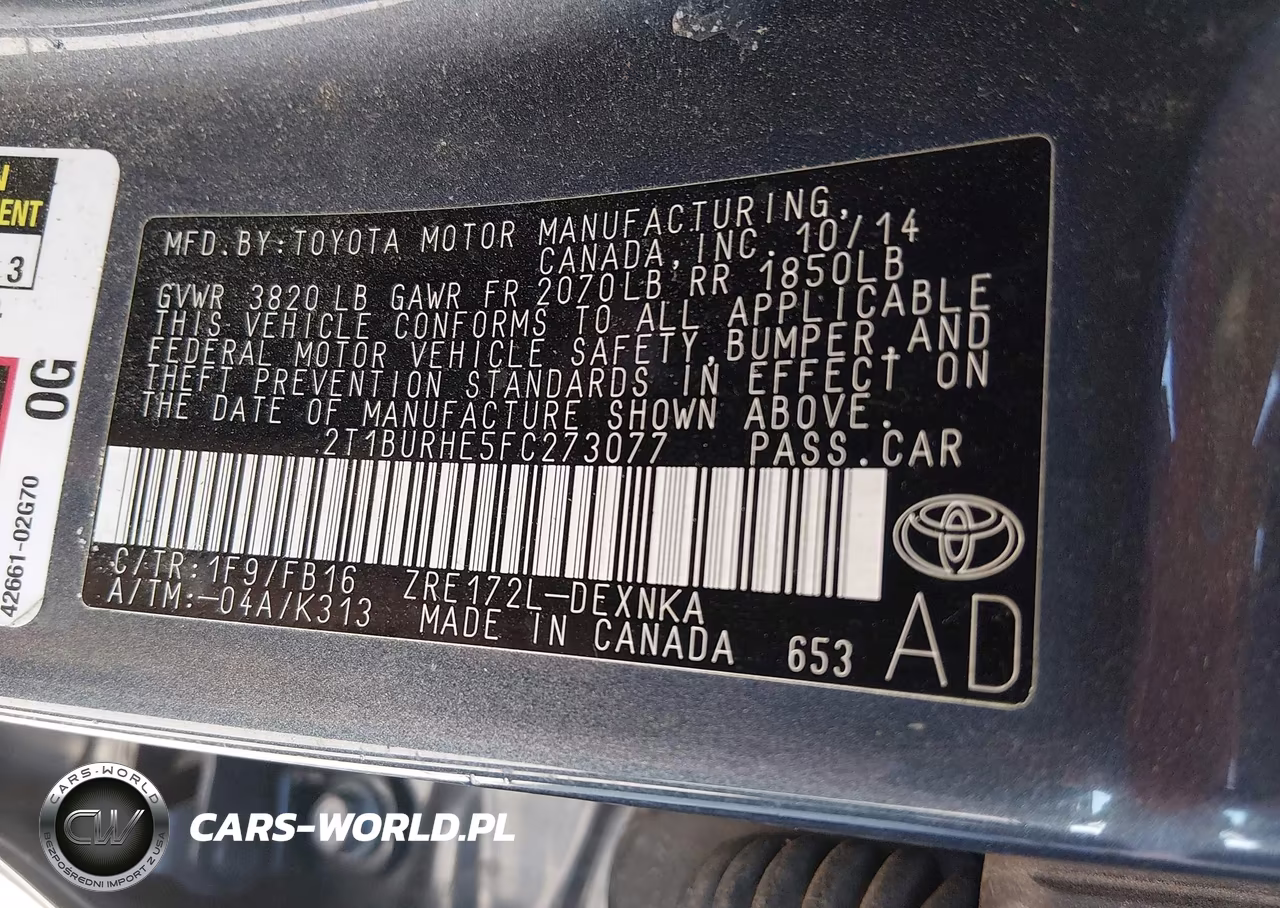 2015 Toyota Corolla Le VIN:2T1BURHE5FC273077 - 9