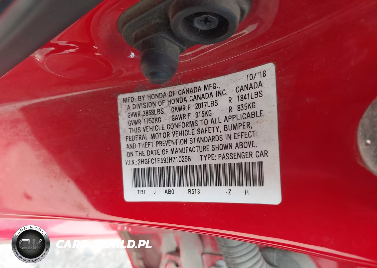 2018 Honda Civic Si VIN:2HGFC1E59JH710296 - 9