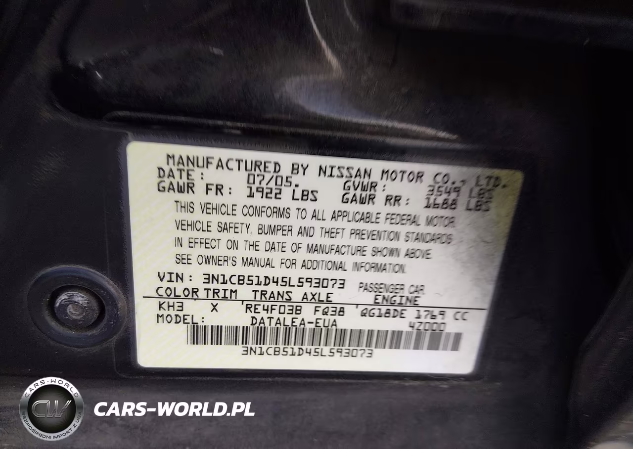 2005 Nissan Sentra 1.8S VIN:3N1CB51D45L593073 - 9