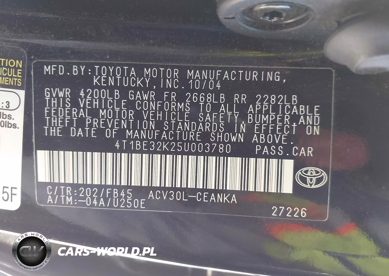 2005 Toyota Camry Le VIN:4T1BE32K25U003780 - 9