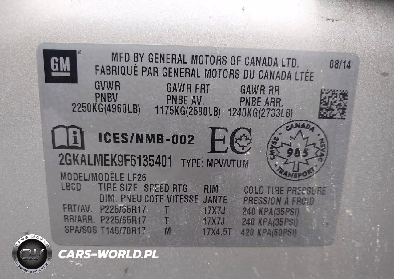 2015 GMC Terrain Sle-1 VIN:2GKALMEK9F6135401 - 9