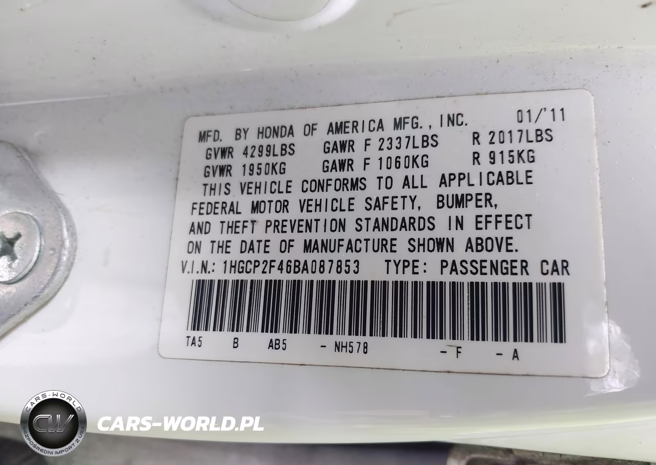 2011 Honda Accord 2.4 Lx-P VIN:1HGCP2F46BA087853 - 9