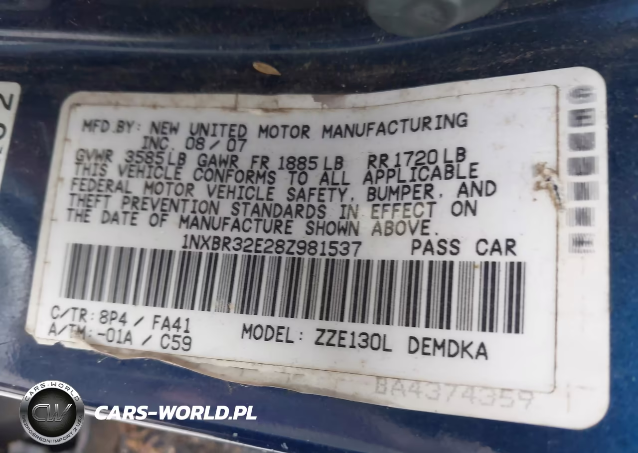 2008 Toyota Corolla Ce VIN:1NXBR32E28Z981537 - 9