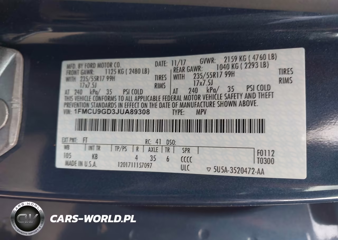 2018 Ford Escape Se VIN:1FMCU9GD3JUA89308 - 9