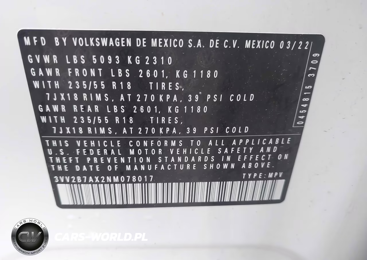 2022 Volkswagen Tiguan 2.0T Se VIN:3VV2B7AX2NM078017 - 9