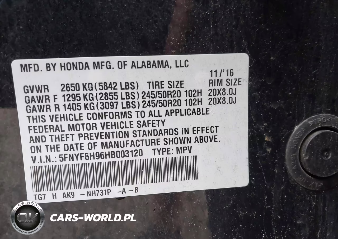 2017 Honda Pilot Touring VIN:5FNYF6H96HB003120 - 9