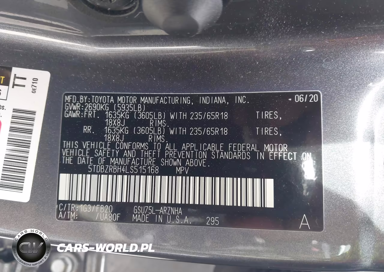 2020 Toyota Highlander Le VIN:5TDBZRBH4LS515168 - 9