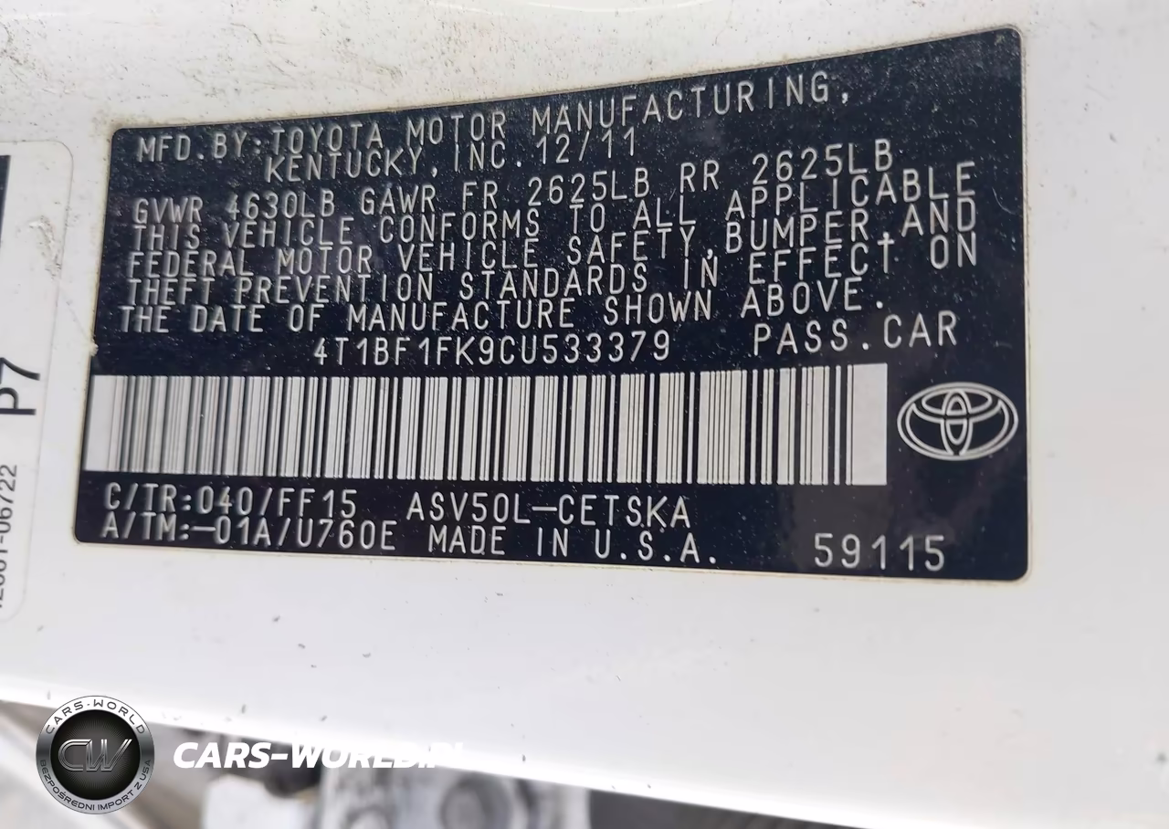 2012 Toyota Camry Se VIN:4T1BF1FK9CU533379 - 9