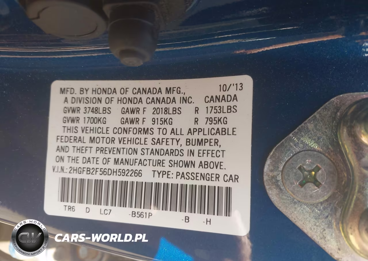 2013 Honda Civic Lx VIN:2HGFB2F56DH592266 - 9