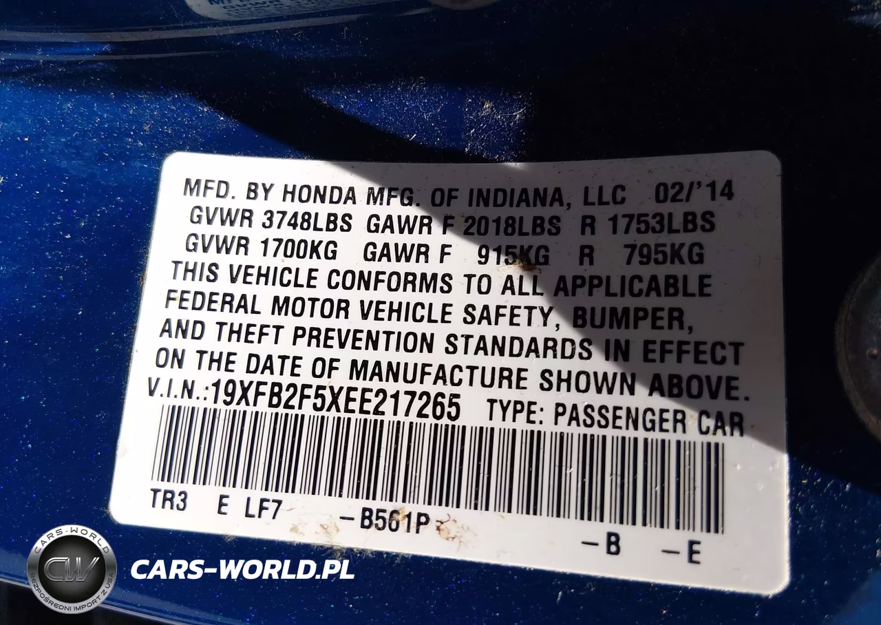 2014 Honda Civic Lx VIN:19XFB2F5XEE217265 - 9