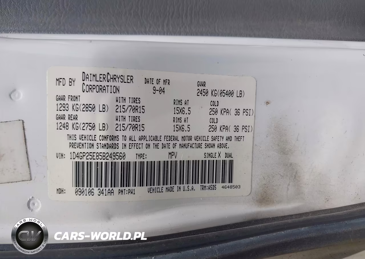 2005 Dodge Caravan Se VIN:1D4GP25E85B249560 - 9