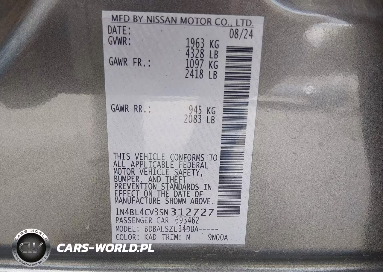 2025 Nissan Altima Sr Fwd VIN:1N4BL4CV3SN312727 - 9