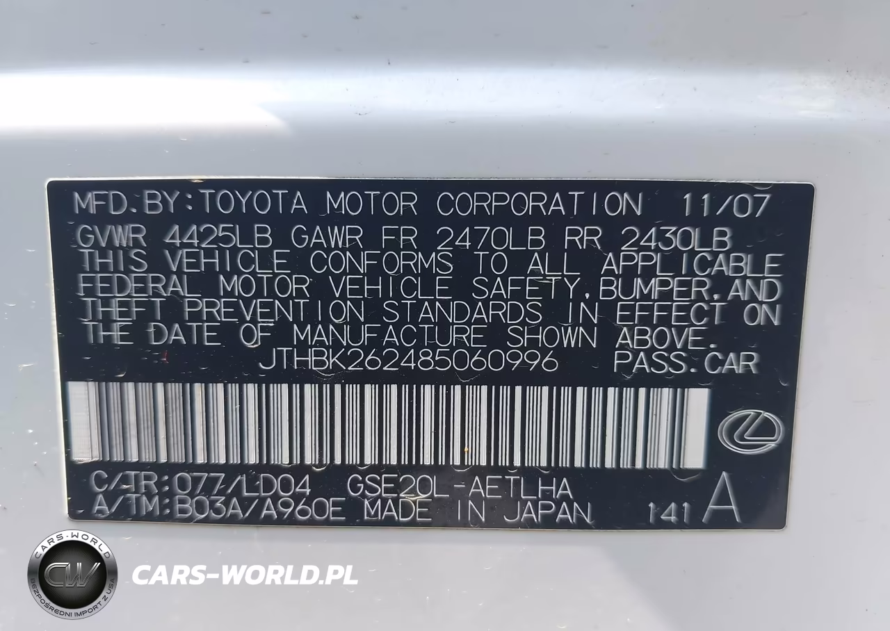 2008 Lexus Is 250 VIN:JTHBK262485060996 - 9