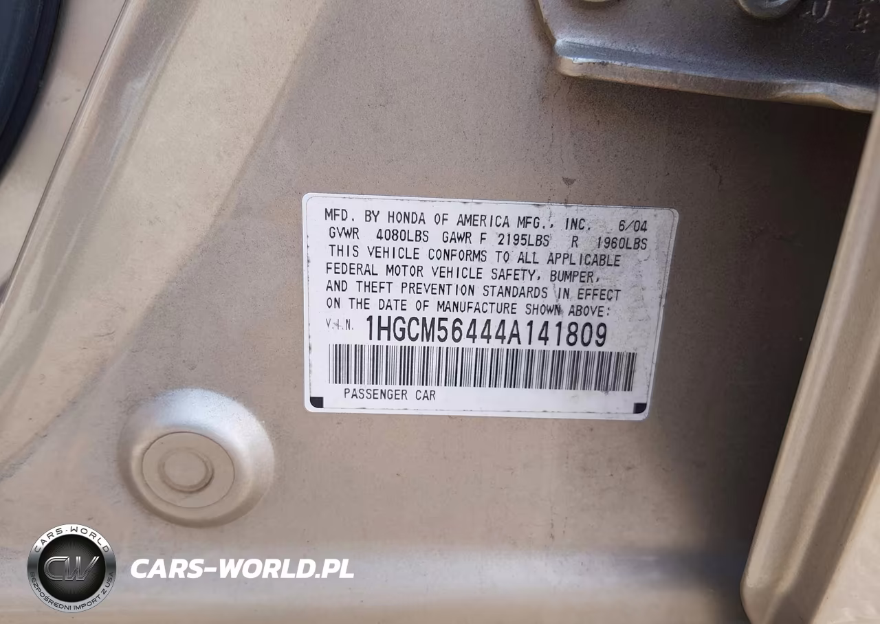 2004 Honda Accord 2.4 Lx VIN:1HGCM56444A141809 - 9