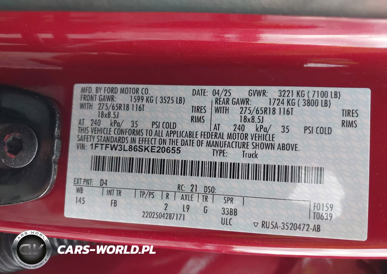 2025 Ford F-150 Xlt VIN:1FTFW3L86SKE20655 - 9