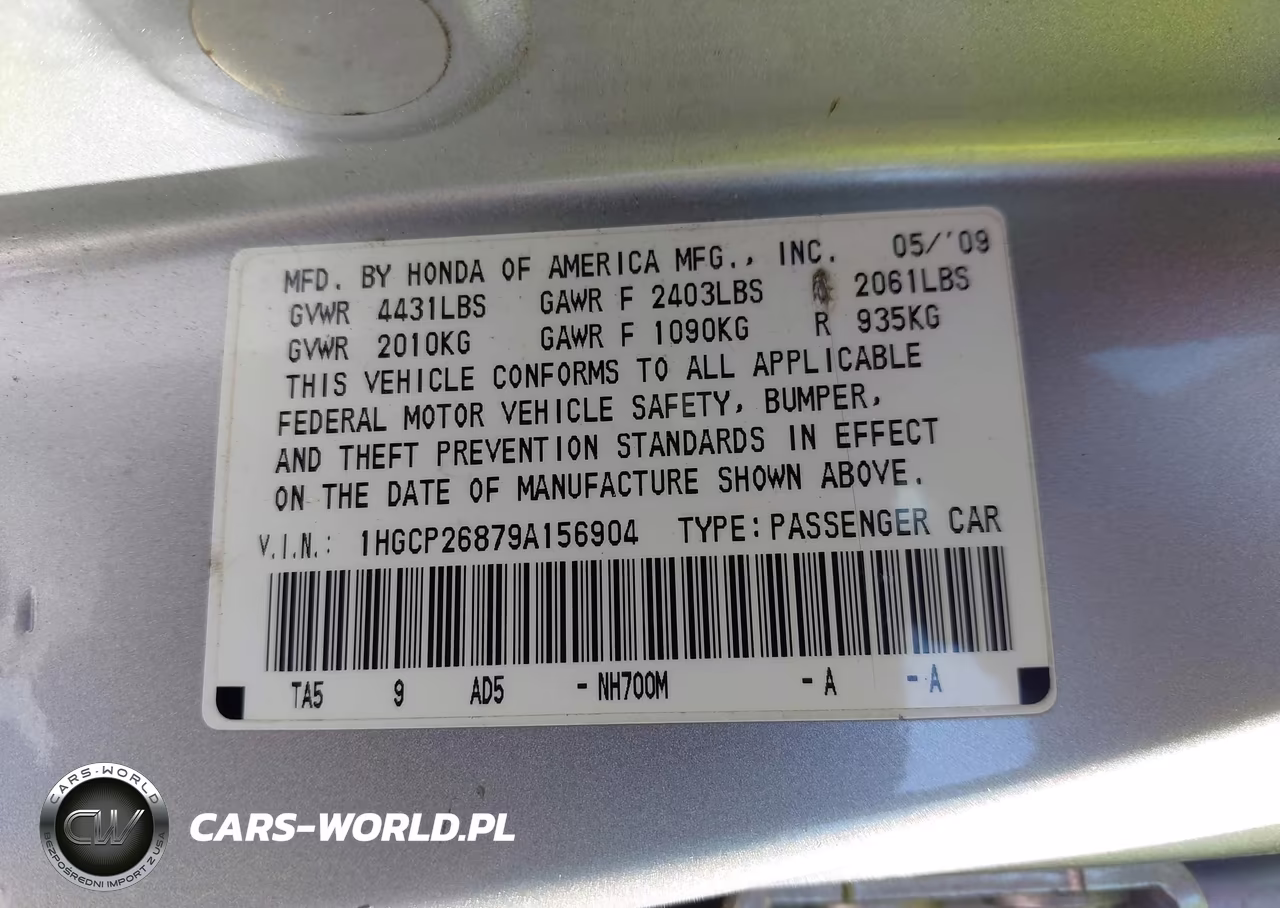 2009 Honda Accord 2.4 Ex-L VIN:1HGCP26879A156904 - 9