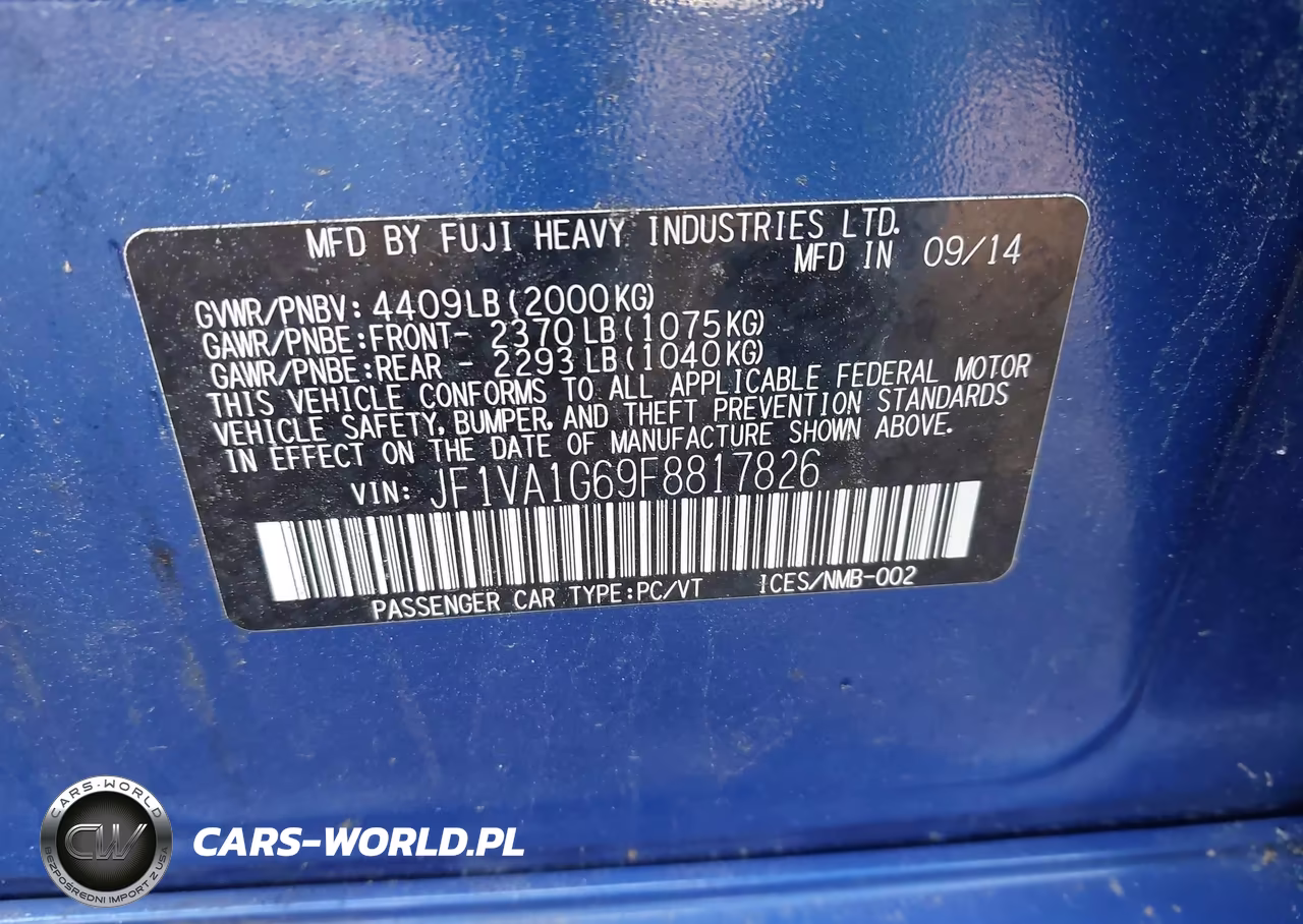2015 Subaru Wrx Limited VIN:JF1VA1G69F8817826 - 9