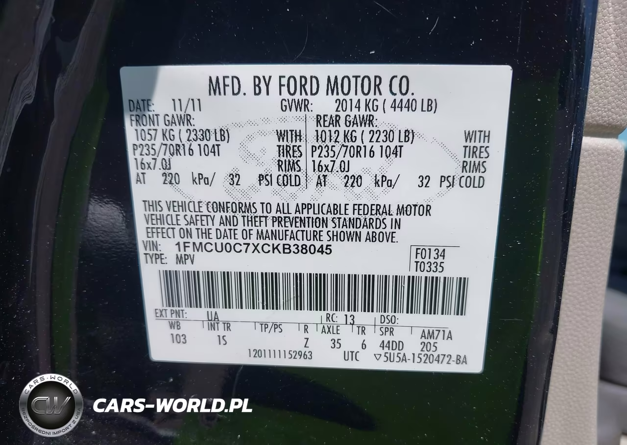 2012 Ford Escape Xls VIN:1FMCU0C7XCKB38045 - 9