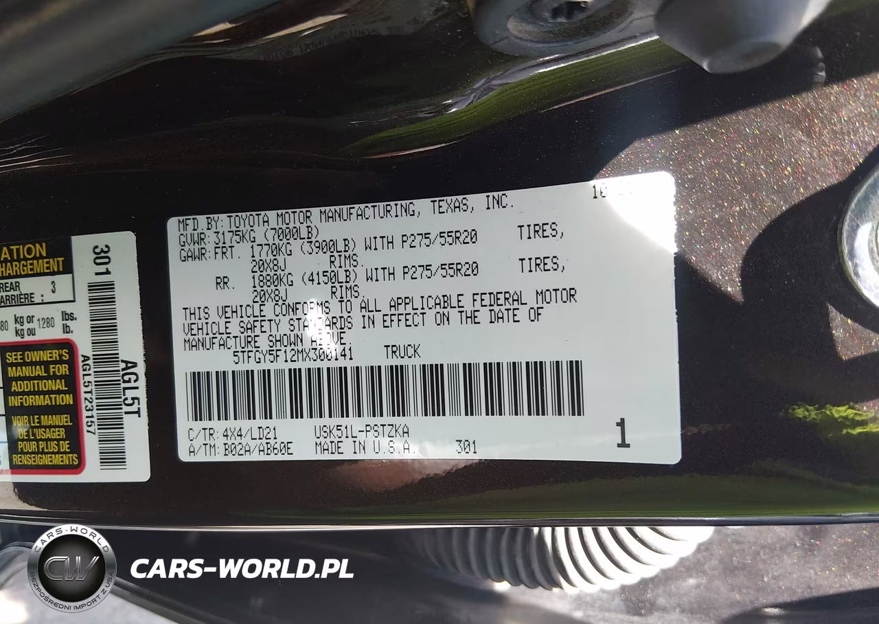 2021 Toyota Tundra 1794 Edition VIN:5TFGY5F12MX300141 - 9