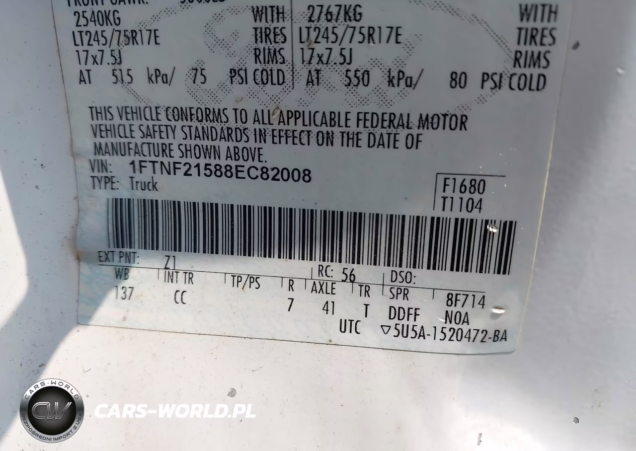 2008 Ford Super Duty F-250 Srw Xl-Xlt VIN:1FTNF21588EC82008 - 9
