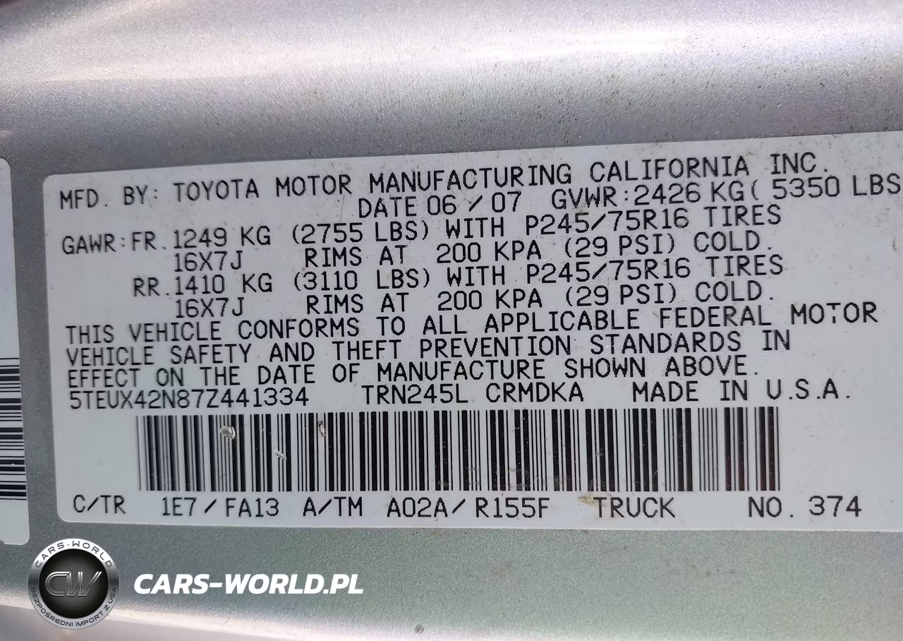 2007 Toyota Tacoma VIN:5TEUX42N87Z441334 - 9