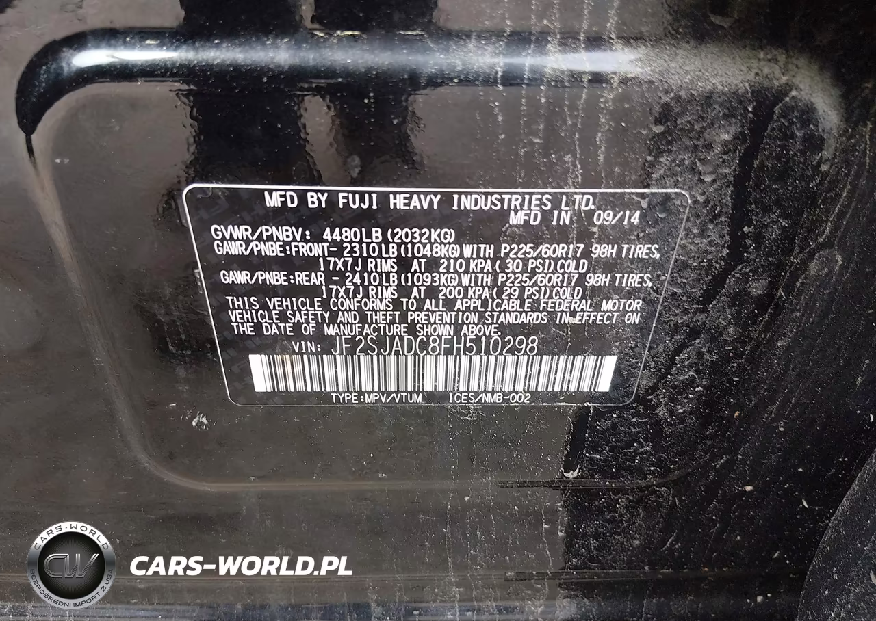 2015 Subaru Forester 2.5I Premium VIN:JF2SJADC8FH510298 - 9