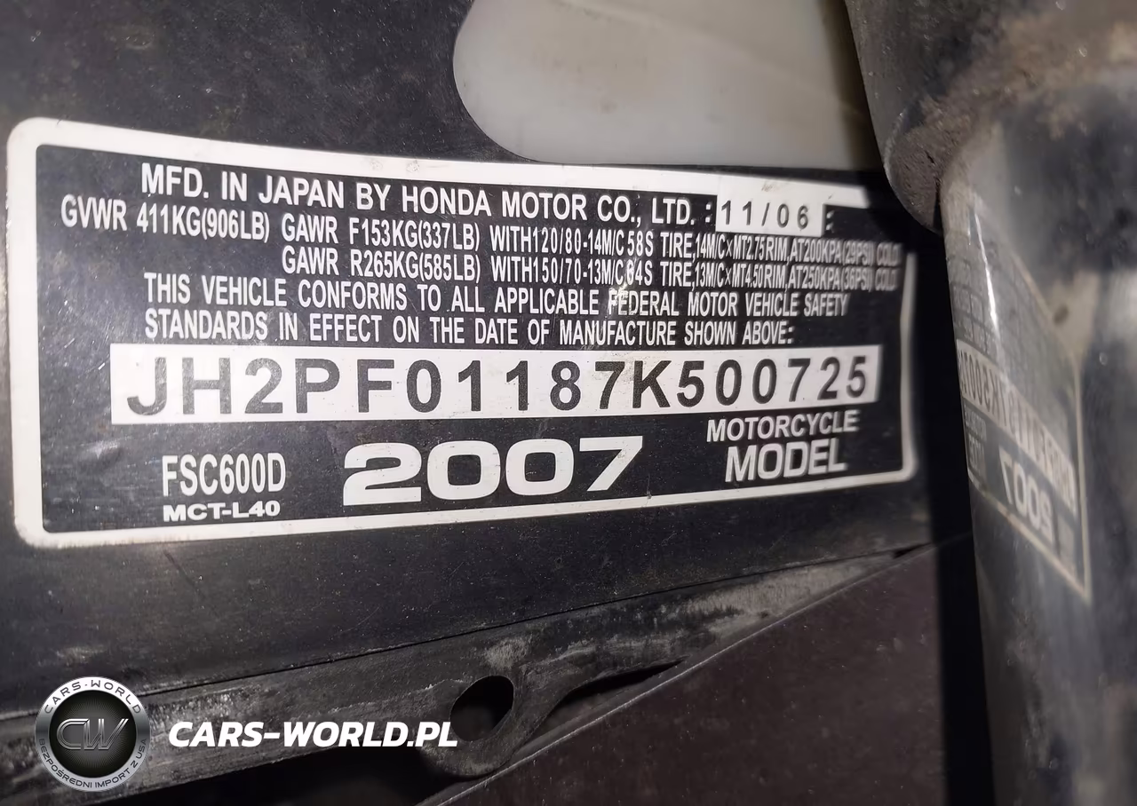 2007 Honda Fsc600 D VIN:JH2PF01187K500725 - 10