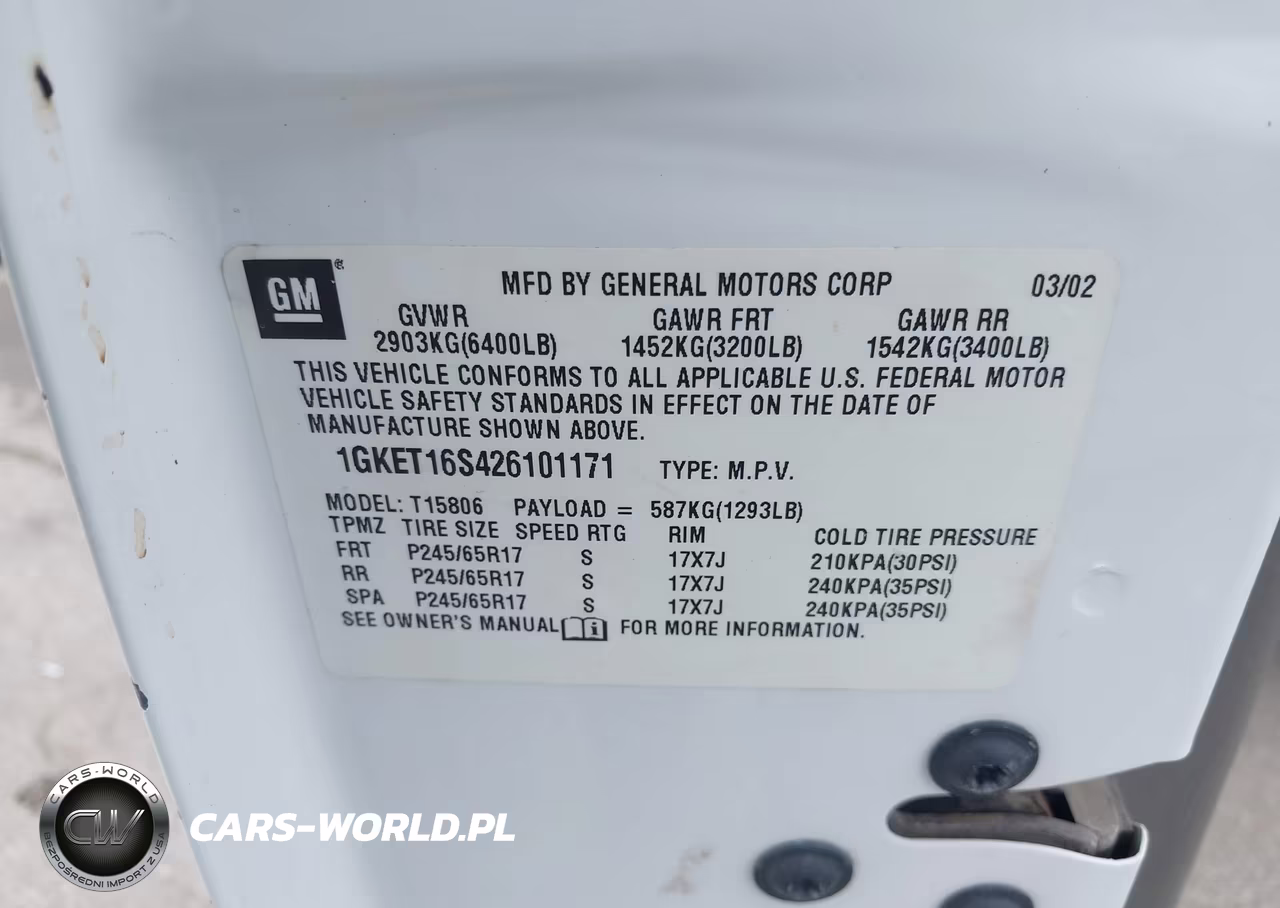 2002 GMC Envoy Xl Slt VIN:1GKET16S426101171 - 9