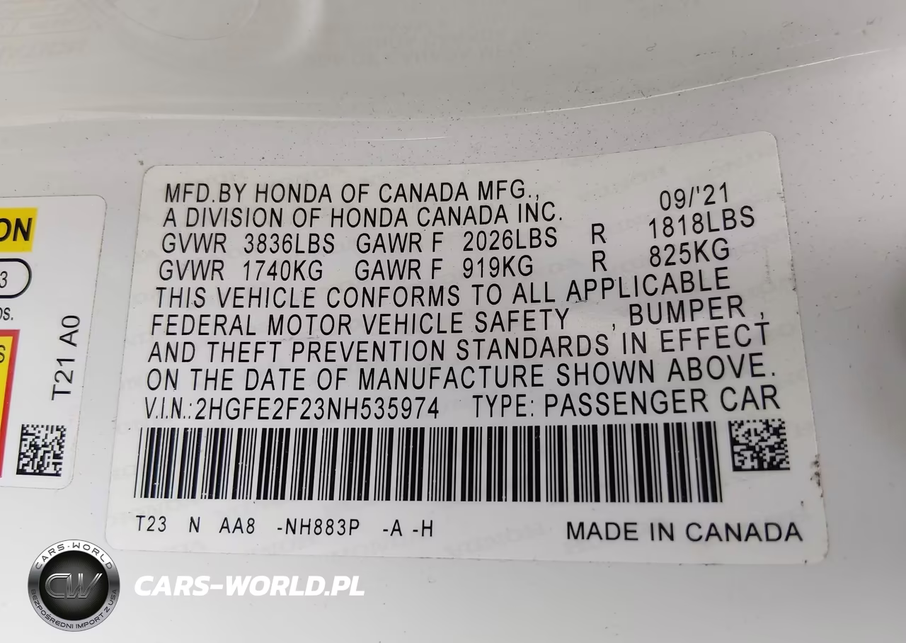 2022 Honda Civic Lx VIN:2HGFE2F23NH535974 - 9
